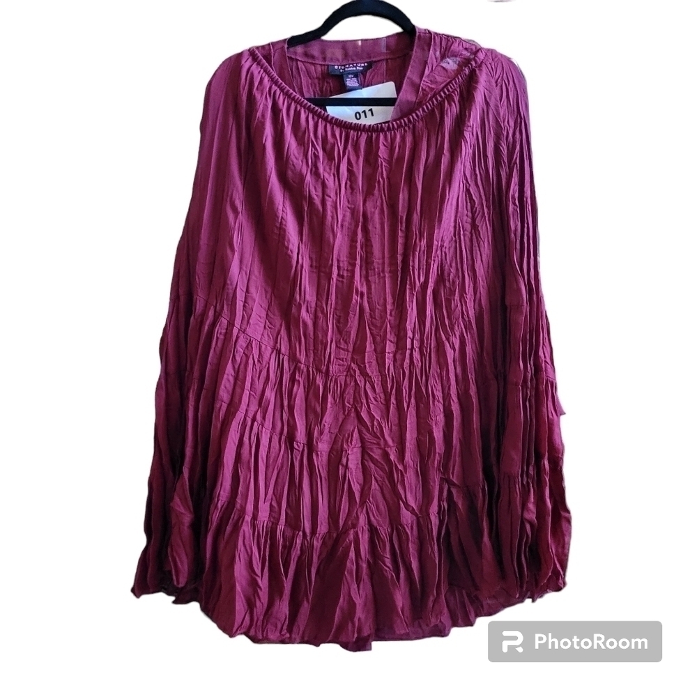 2X Robbie Bee Signature Crinkled Blouse & Skirt Coordinated Set Burgundy - Picture 5 of 6